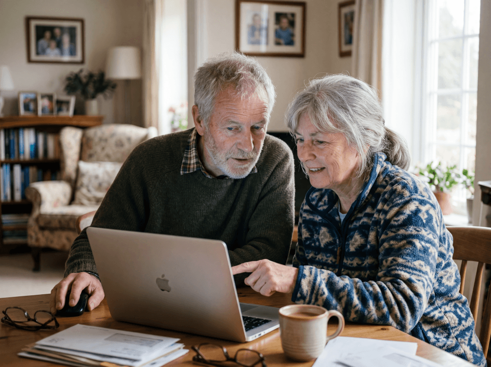 Senior couple on laptop